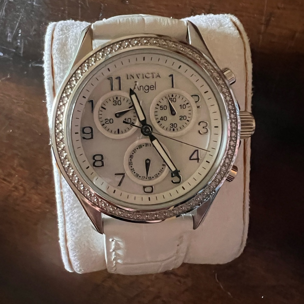 Invicta Angel Silver and White Chronograph Watch